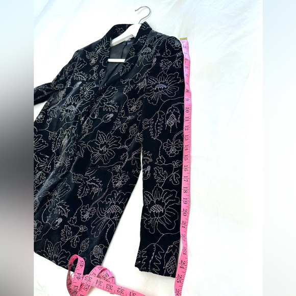 The Kooples women’s glitter flower printed black velvet blazer jacket size 38
